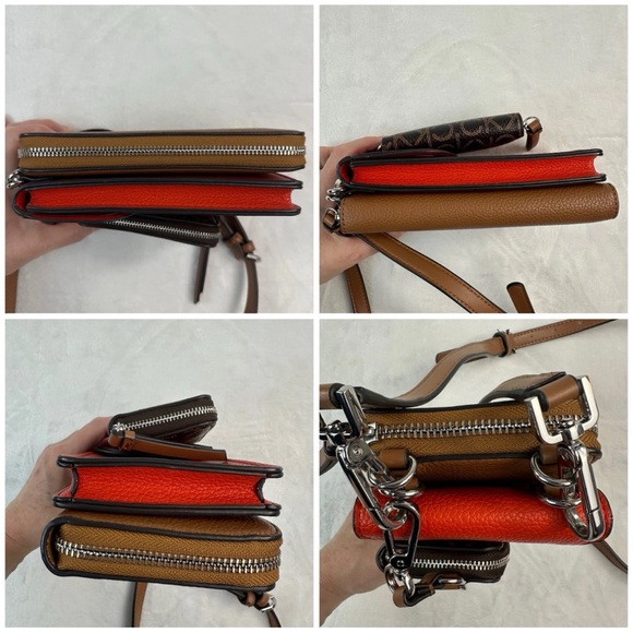 Calvin Klein Women's Bella Multi Crossbody Purse Wallet Coin Pouch Red Brown - Picture 3 of 16